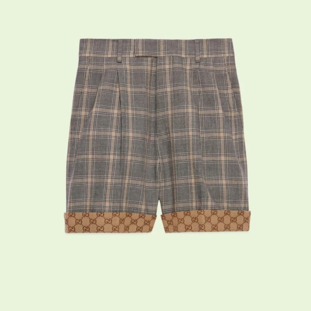 Gucci Women Plaid Shorts in Gray and Tan